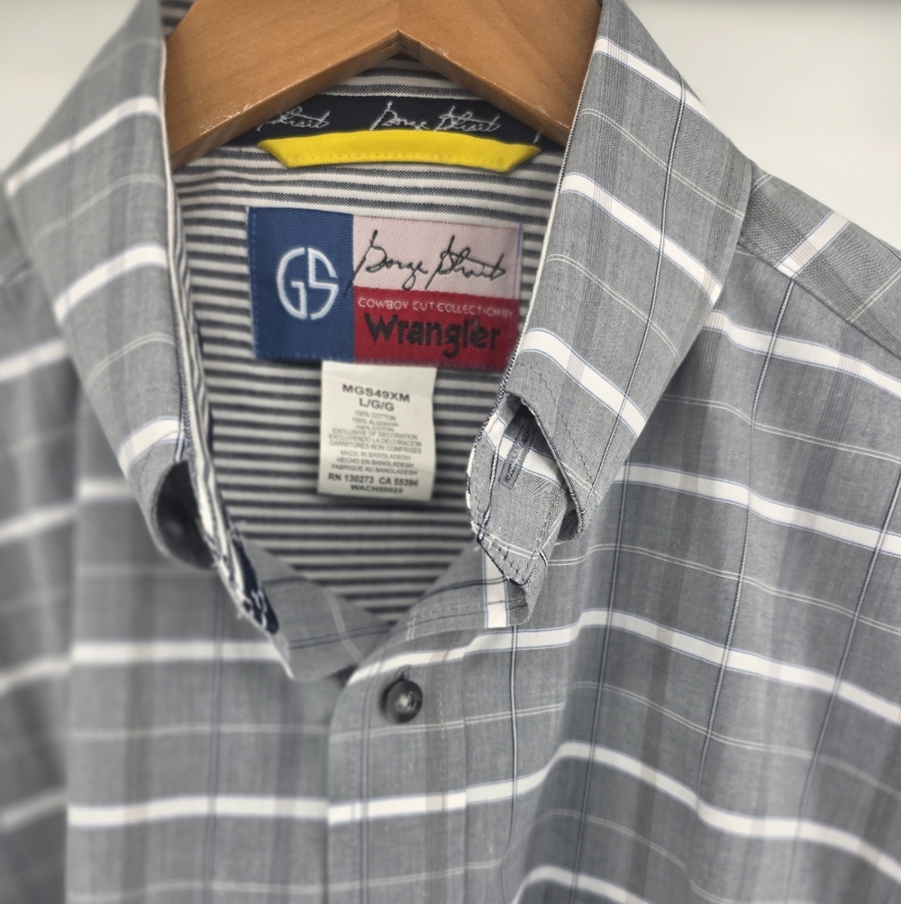 George Strait Collection Wrangler Men's Long Sleeve Button Up Shirt Sz L Blue